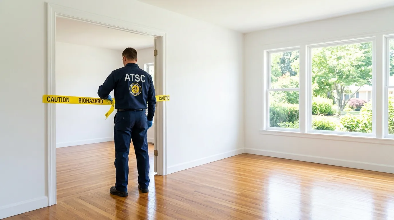 Certified biohazard cleanup crew performing Decomposition Cleanup in Dickinson